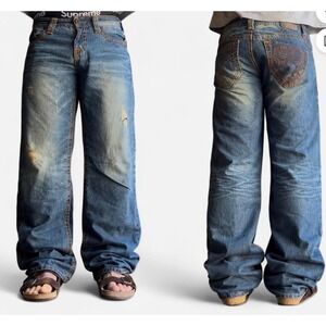 American Vintage Baggy Wide Leg Distressed Jeans Mens 31x31.5 Y2K Streetwear